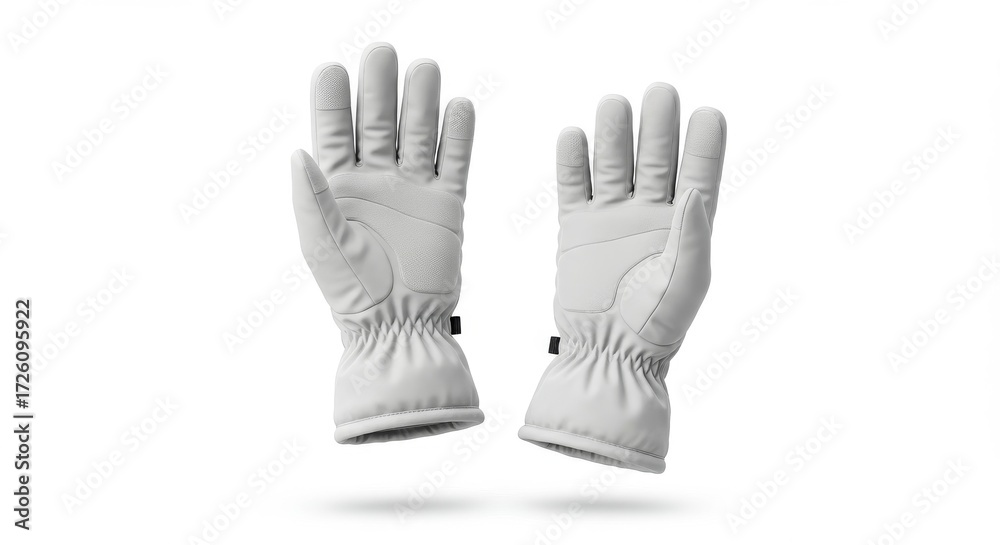 Obraz premium Pair of White Leather Gloves Isolated on White Background, Wrinkled Texture.