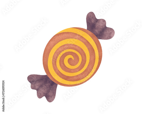 Hand-drawn watercolor illustration of a Halloween candy, perfect for spooky celebrations, in a whimsical style