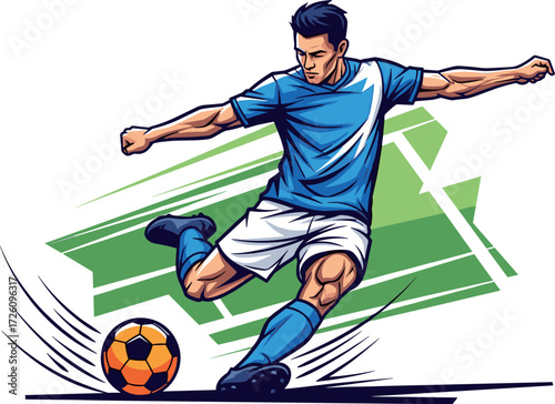 Cartoon illustration of a soccer player kicking a ball