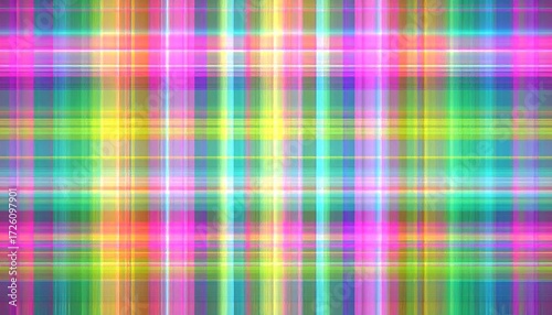 Vibrant plaid pattern with glowing lines