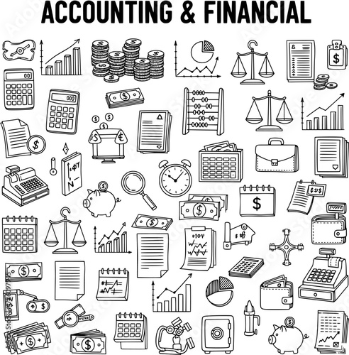 Accounting  Financial Doodle Set: Hand-Drawn Elements for Finance, Business,  Economics