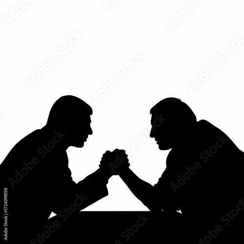 Two Powerful Businessmen Silhouettes Facing Each Other, Negotiation Concept