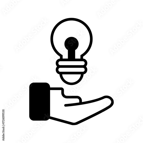 Simple light bulb black silhouette icon in a clean flat style, featuring a minimalist vector outline of a glowing bulb. Ideal for concepts of bright idea, innovation, creativity, electricity, energy s