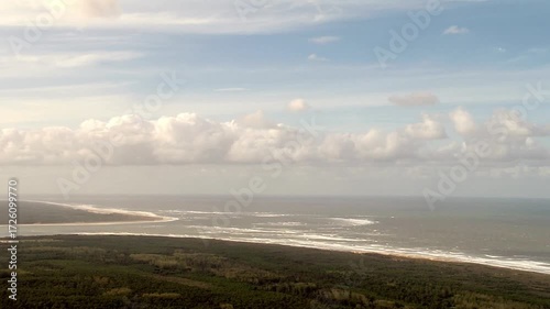 Aerial view of the curonian spit separating the curonian lagoon from the baltic sea