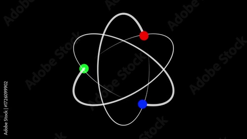 Atom icon on black background.