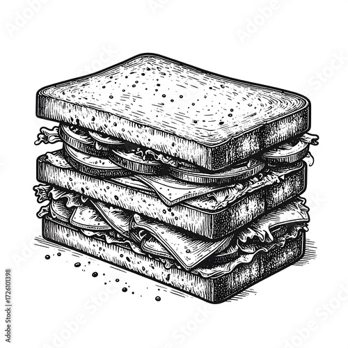 Detailed sketch of a multi-layered sandwich