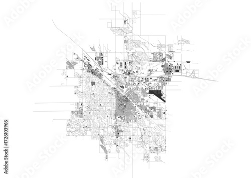 A unique vector map of Nampa , focusing on highways and buildings within an irregularly shaped city boundary.