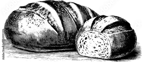 Vintage engraved bread loaves and rolls sketch for retro culinary design