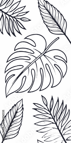 Wallpaper Mural Elegant Botanical Tropical Line Drawing Minimal Vector Torontodigital.ca