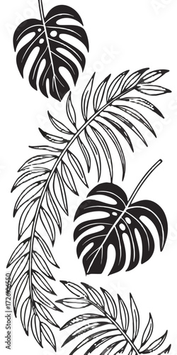 Wallpaper Mural Contemporary Tropical Botanical Line Art Seamless Torontodigital.ca