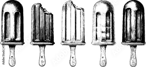 Vintage ice cream treats: engraved popsicle sketch for summer desserts