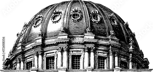 Vintage architectural dome sketch – retro hand drawn illustration for design and decoration