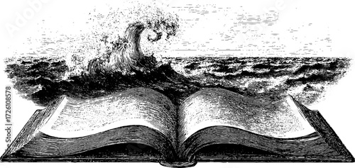 Conceptual vintage book with waves flowing out for creative design