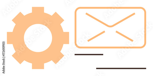 Gear and email envelope combination emphasizing efficiency, automation, and digital correspondence. Ideal for productivity, teamwork, email marketing, technology, workflow, system organization