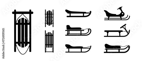 Collection of Sled Silhouette Graphics in a Vector Format on White Background