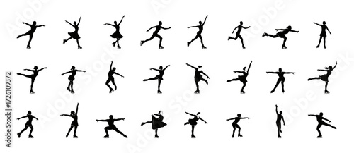 Silhouette of Ice Skaters Performing Elegant Moves on White Background