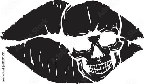 **A dangerously alluring kiss of death: the fatal attraction of a skull hidden within seductive, dark lips.**