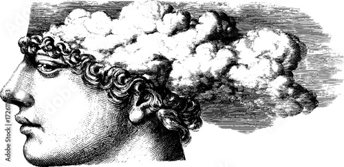 Vintage silhouette of a human figure with cloud head - retro design for posters and cards