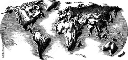 Vintage hand-drawn leather world map illustration for antique design and decoration