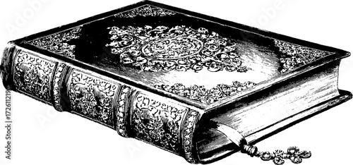 Vintage notebook illustration with intricate decorative design - perfect for retro and antique-themed projects