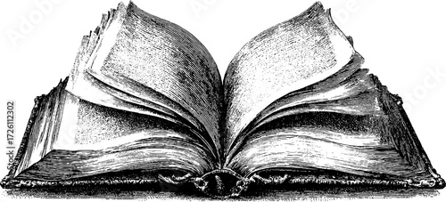 Vintage open book sketch for retro design and art projects