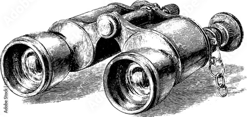 Vintage opera binoculars sketch in hand drawn engraving style for retro design