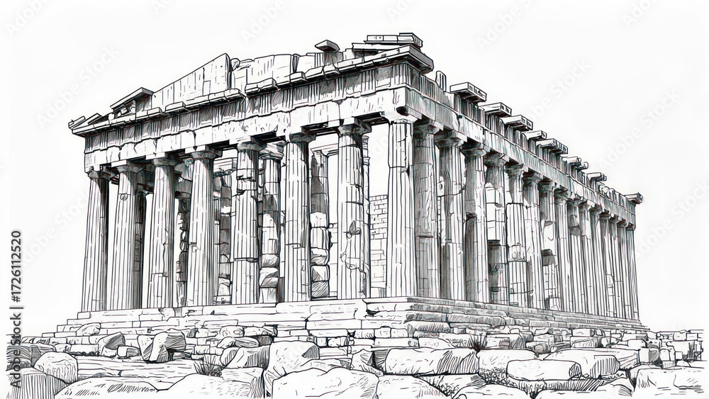 Naklejka premium Ancient Greek Parthenon Architectural Drawing.
