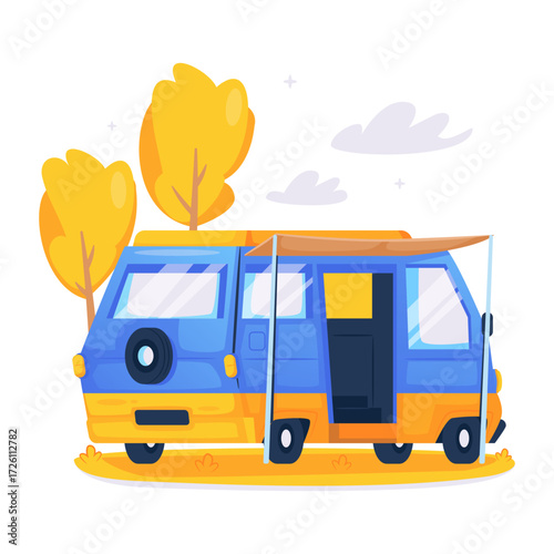 Blue Campervan Vehicle Vector Object