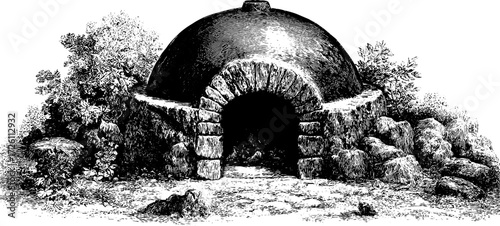 Vintage pottery kiln sketch: rustic design for posters and cards