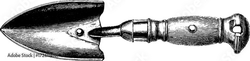 Vintage shovel illustration in hand-drawn engraving style for retro design