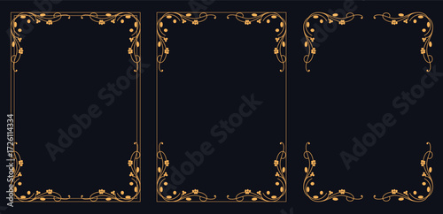 Elegant Gold Frames: Classic ornamental frames, perfect for invitations, announcements, and artistic designs, exuding timeless appeal with intricate details and refined aesthetics.