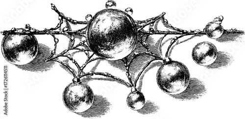 Vintage spiderweb with dew drops illustration for design and decor