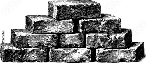 Vintage illustration of a stack of bricks engraving for retro design concepts