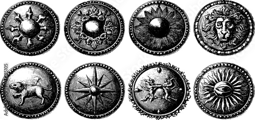 Ancient symbols collection: stylized petroglyphs with abstract designs for retro art inspiration