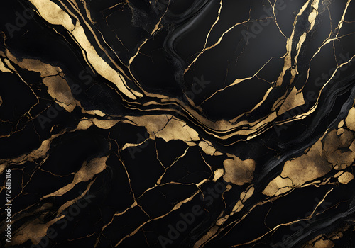 High-end elegance: Gold splashes on black luxury background with marble texture