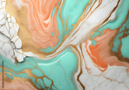 Abstract luxury marble texture on premium decorative green and salmon background