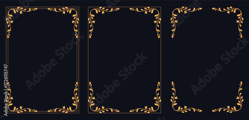 Elegant Frames: Three golden-hued ornate frames set against a rich background, exuding luxury and classic appeal. 