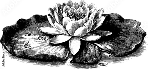 Vintage engraving of water lily: hand-drawn botanical art for retro design