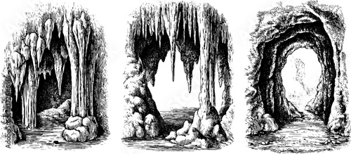 Vintage illustration of cave formations for nature and geology designs