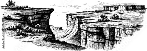 Vintage hand drawn illustration of majestic cliffs and steep rock formations