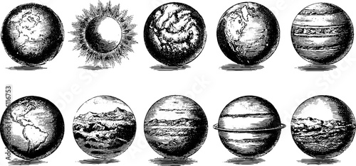 Vintage celestial bodies and constellations in hand drawn illustration set for astronomy enthusiasts