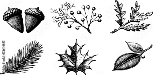 Vintage hand drawn frost patterns set for winter design and decoration