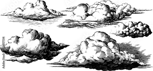 Vintage smoke and cloudy forms set for design projects and print