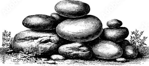 Vintage sketch of smooth pebbles arrangement - hand-drawn engraving for design, poster, card
