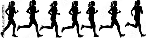 Running woman silhouettes set