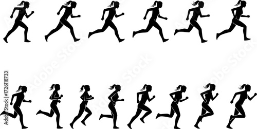 Running woman silhouettes set