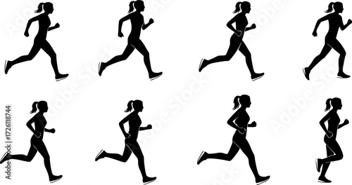 Running woman silhouettes set