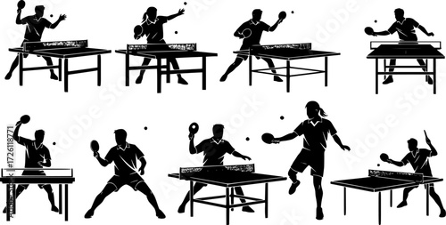 Table tennis player silhouettes, Table tennis silhouettes, Table tennis, Table tennis clipart, Table tennis player vector illustration