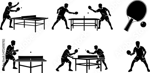 Table tennis player silhouettes, Table tennis silhouettes, Table tennis, Table tennis clipart, Table tennis player vector illustration