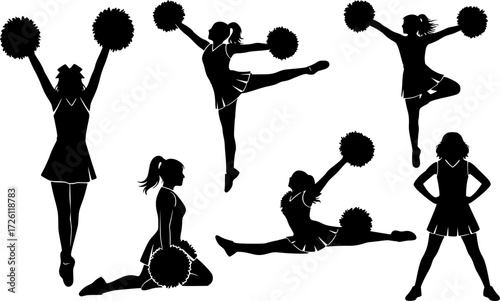 Cheerleader silhouette, Cheerleader Cut Files, Cheer , Cheer Girls Silhouette Bundle, Cheerleader silhouettes, Cheerleader girl vector 
